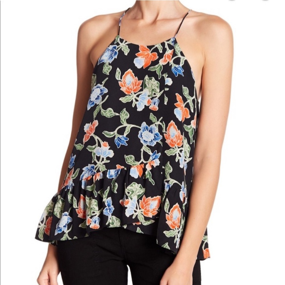 Joie Derwin silk floral ruffle trim top